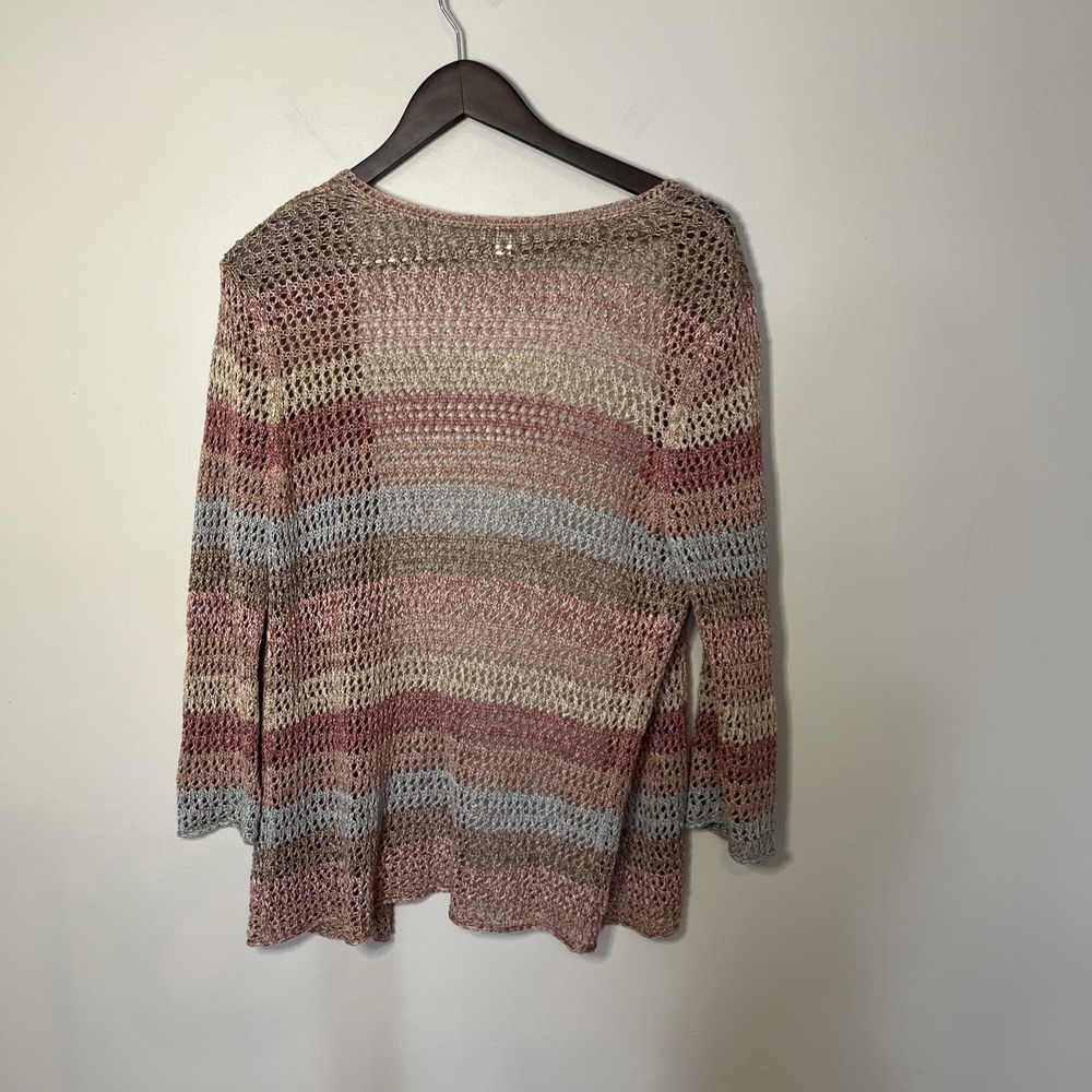 J Jill Rainbow Crochet Cardigan Pink Open Knit Sz Small - Picture 3 of 6